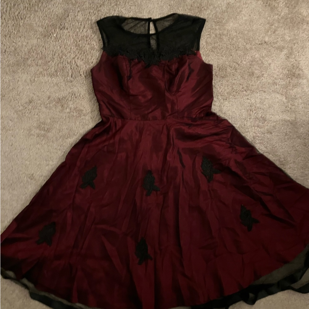 Red Dress with Black Mesh Overlay with Vintage Vibes